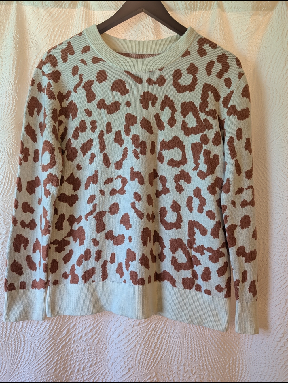 Daily Ritual Leopard Print Crewneck Sweater - Cream and Brown - S